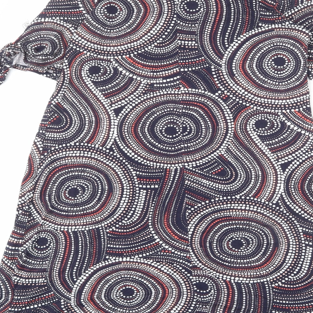 Wallis Womens Multicoloured Geometric Viscose A-Line Size 10 Boat Neck Pullover - Tie Detail