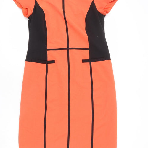 Marisota Womens Orange Polyester Sheath Size 12 Round Neck Zip