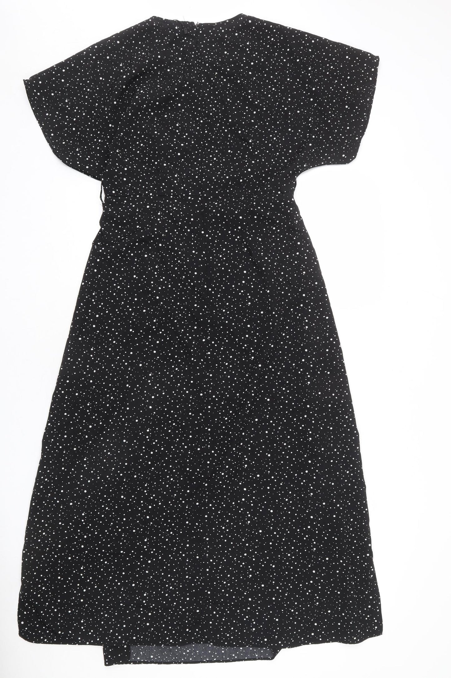 Nasty Gal Womens Black Polka Dot Polyester A-Line Size 12 V-Neck Zip - Slits