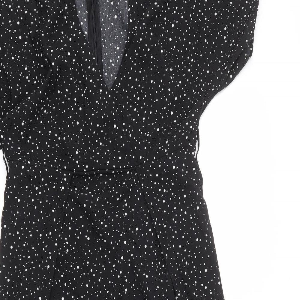 Nasty Gal Womens Black Polka Dot Polyester A-Line Size 12 V-Neck Zip - Slits