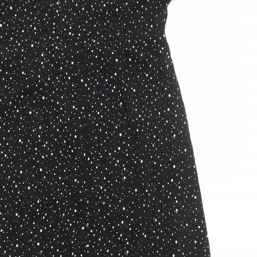 Nasty Gal Womens Black Polka Dot Polyester A-Line Size 12 V-Neck Zip - Slits