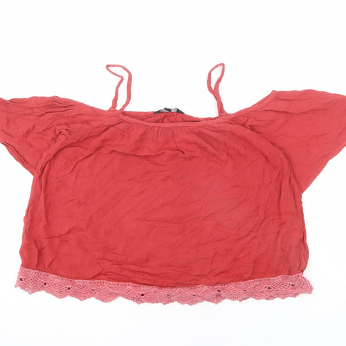 New Look Womens Pink Viscose Camisole Tank Size 8 Square Neck - Lace Detail