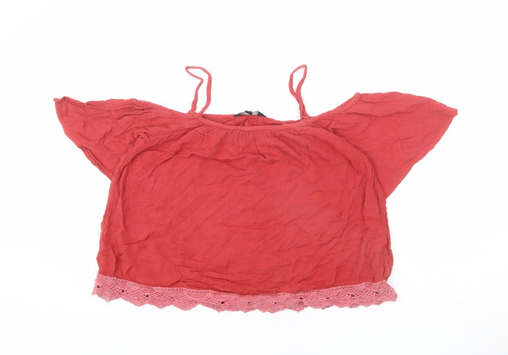 New Look Womens Pink Viscose Camisole Tank Size 8 Square Neck - Lace Detail