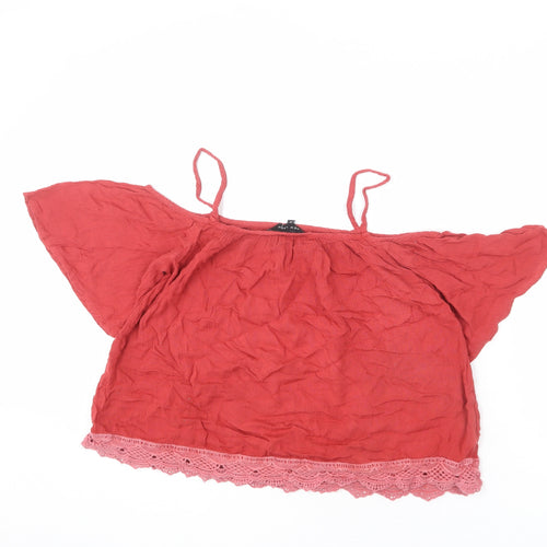 New Look Womens Pink Viscose Camisole Tank Size 8 Square Neck - Lace Detail