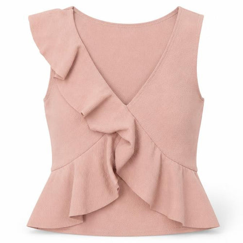 Missguided Womens Pink Polyester Cropped Tank Size 4 V-Neck - Ruffle Detail