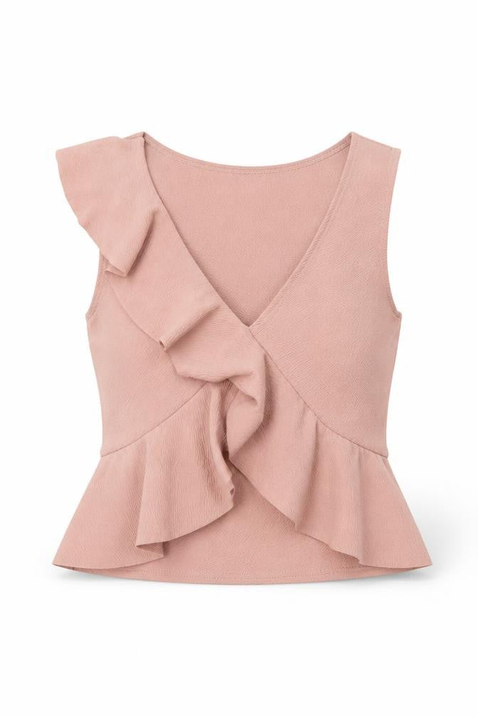 Missguided Womens Pink Polyester Cropped Tank Size 4 V-Neck - Ruffle Detail