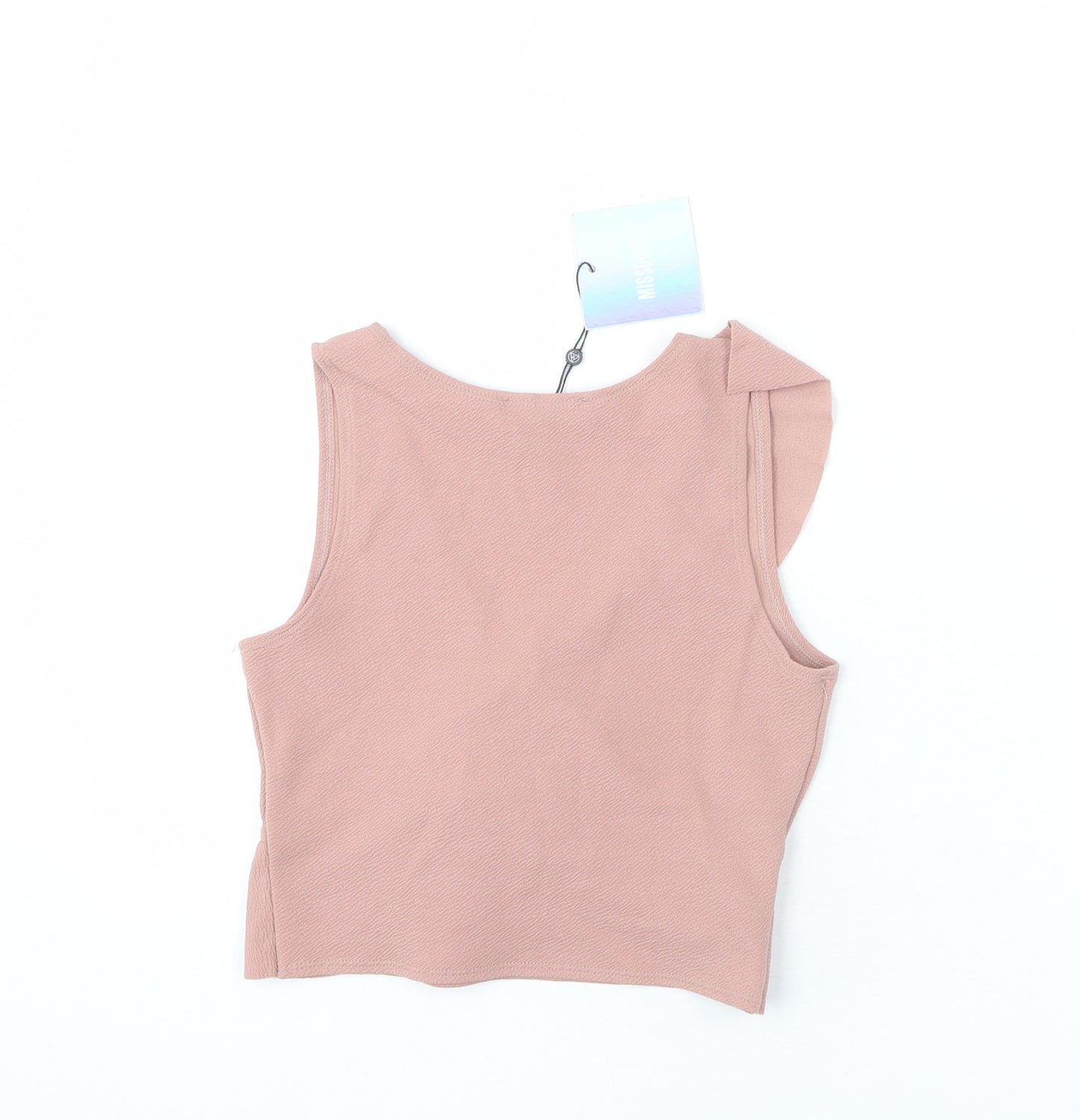 Missguided Womens Pink Polyester Cropped Tank Size 4 V-Neck - Ruffle Detail