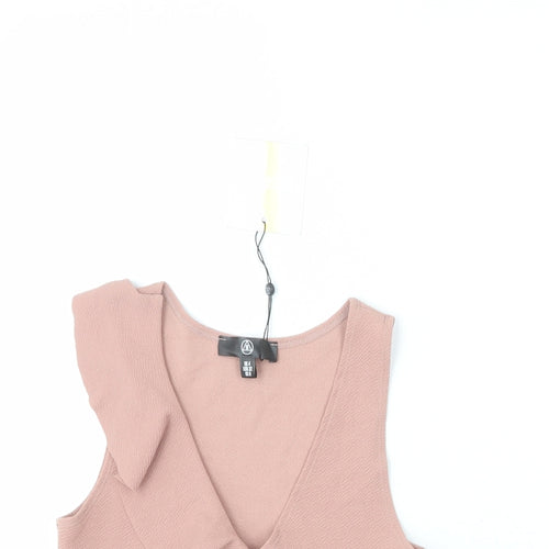 Missguided Womens Pink Polyester Cropped Tank Size 4 V-Neck - Ruffle Detail