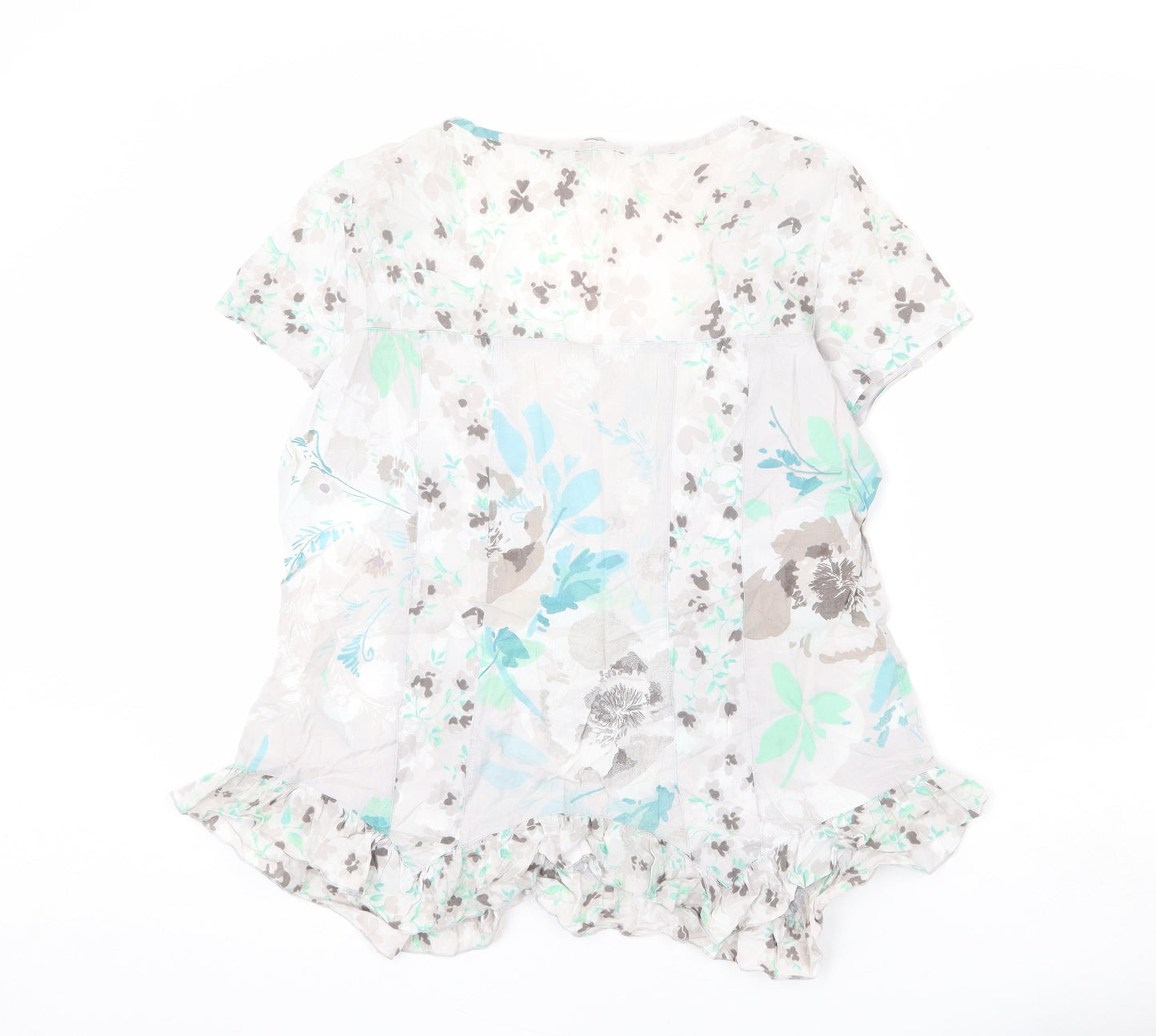 Per Una Womens Multicoloured Floral Cotton Basic Blouse Size 16 Scoop Neck - Ruffle Detail