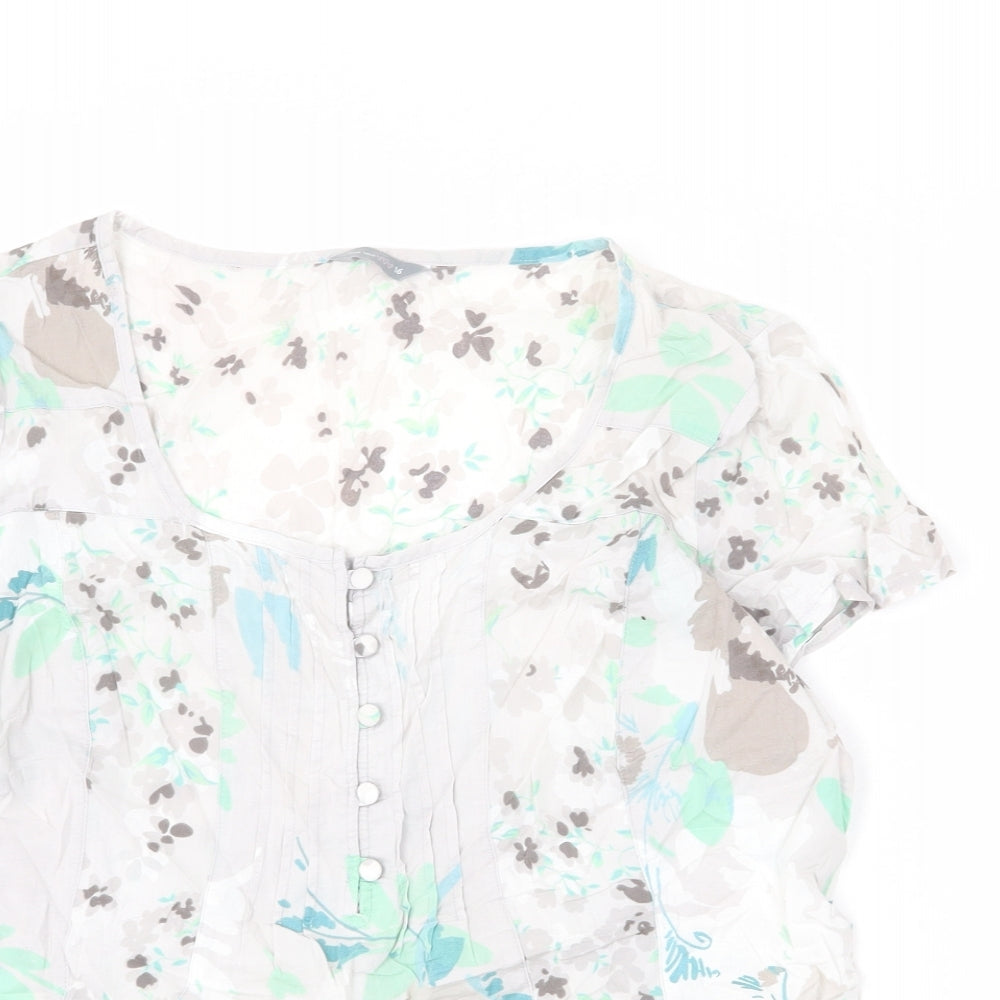 Per Una Womens Multicoloured Floral Cotton Basic Blouse Size 16 Scoop Neck - Ruffle Detail