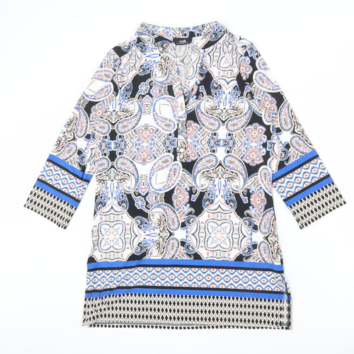 Wallis Womens Multicoloured Geometric Polyester Tunic T-Shirt Size S V-Neck - Side Slits