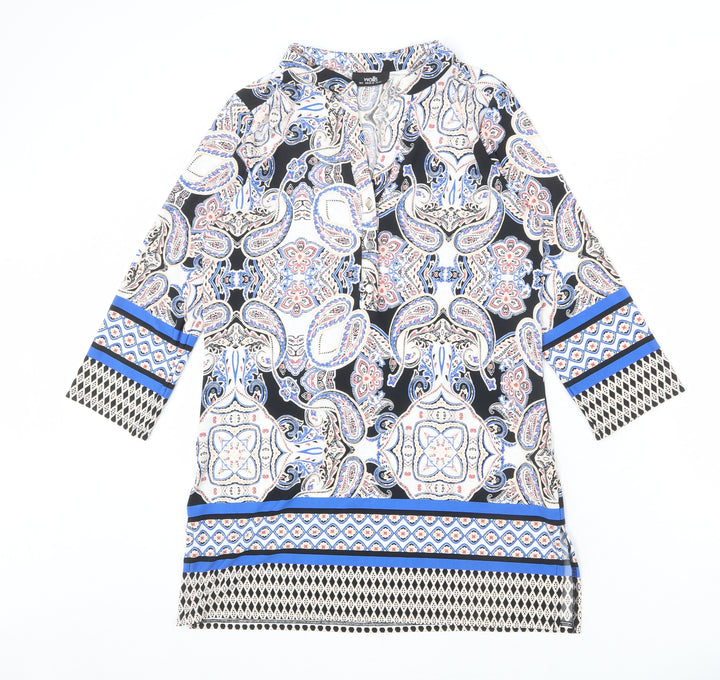Wallis Womens Multicoloured Geometric Polyester Tunic T-Shirt Size S V-Neck - Side Slits