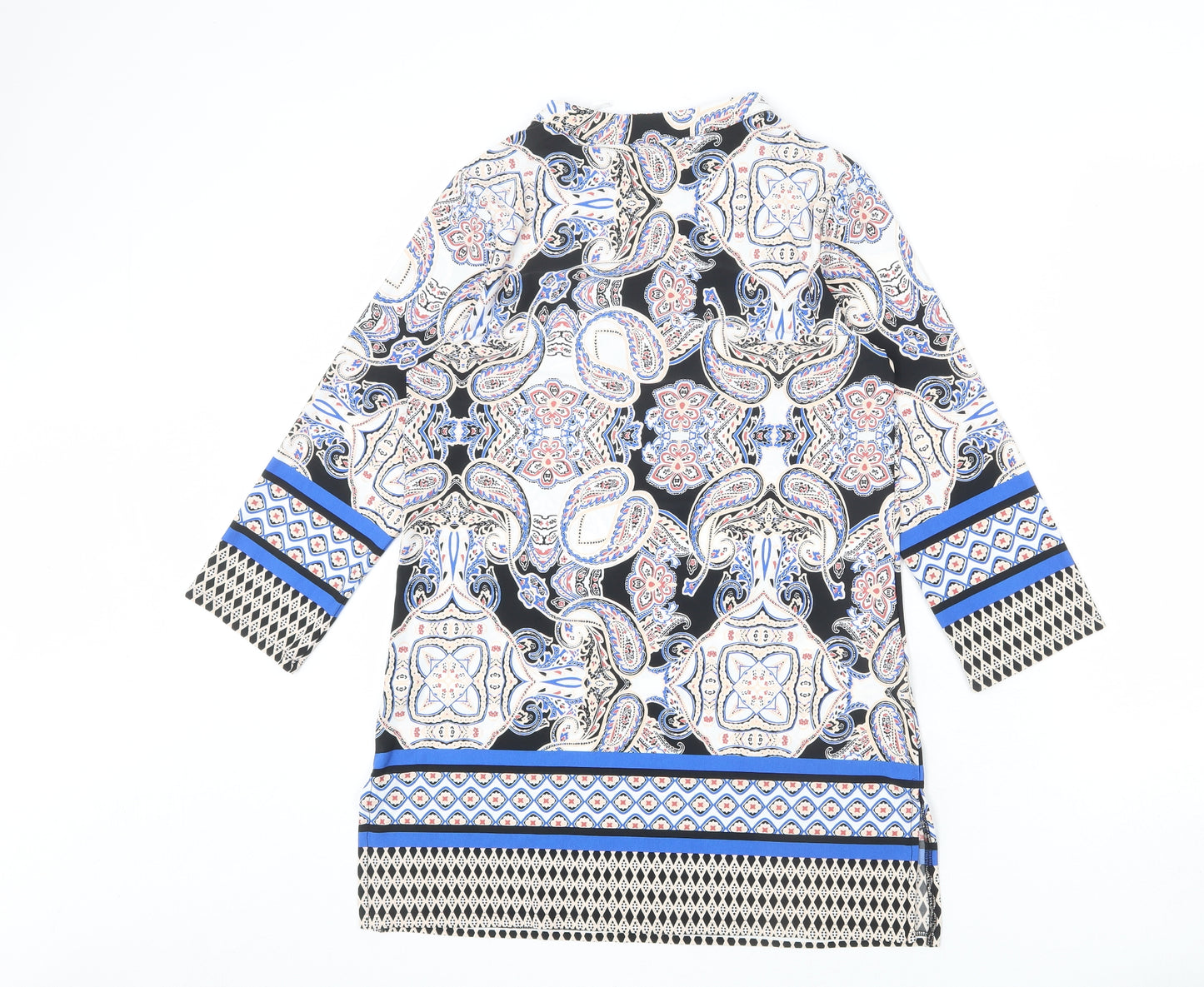 Wallis Womens Multicoloured Geometric Polyester Tunic T-Shirt Size S V-Neck - Side Slits
