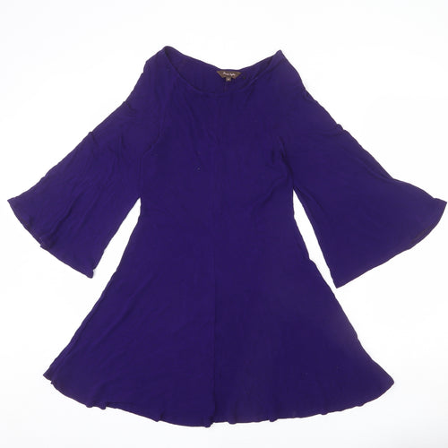 Phase Eight Womens Purple Viscose A-Line Size 12 Round Neck Pullover - Flared Sleeve