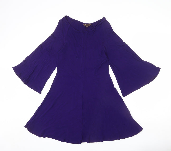 Phase Eight Womens Purple Viscose A-Line Size 12 Round Neck Pullover - Flared Sleeve
