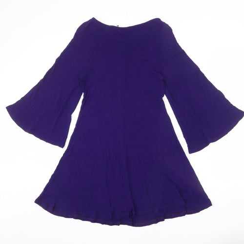 Phase Eight Womens Purple Viscose A-Line Size 12 Round Neck Pullover - Flared Sleeve