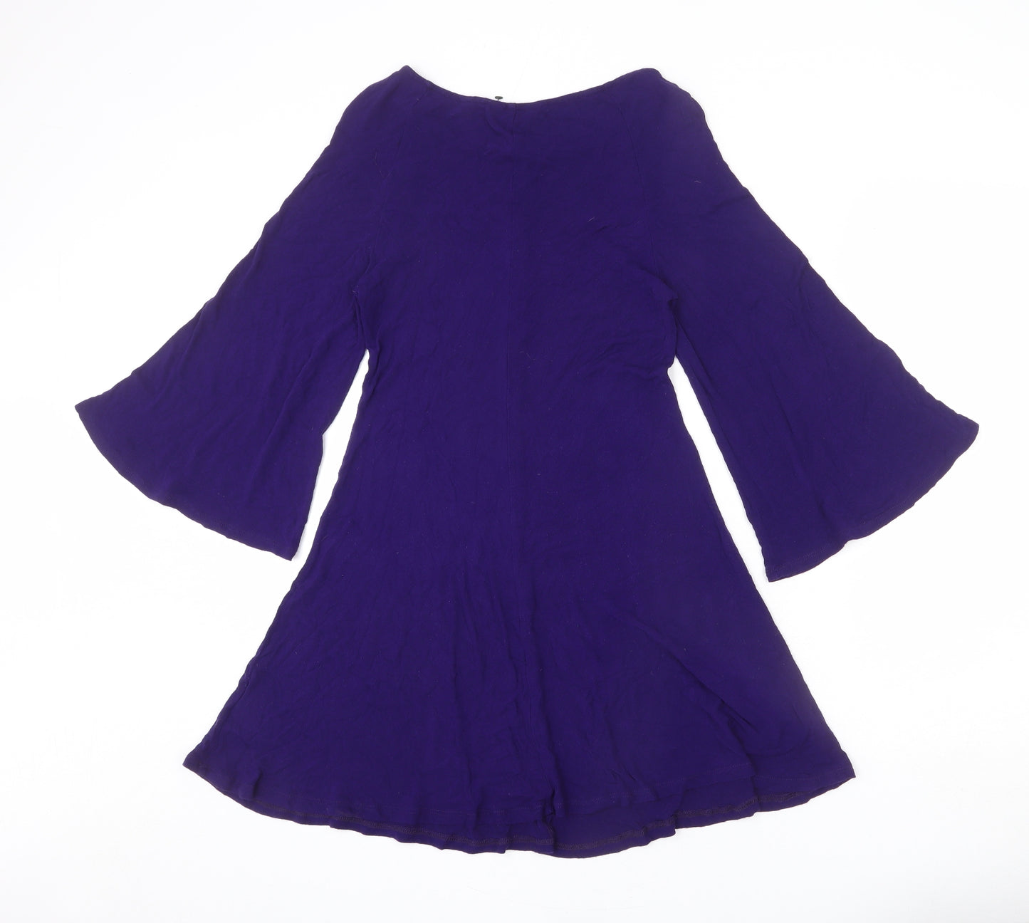 Phase Eight Womens Purple Viscose A-Line Size 12 Round Neck Pullover - Flared Sleeve