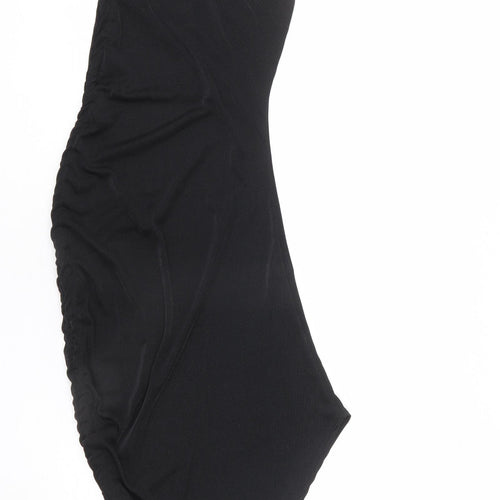 Pink Vanilla Womens Black Polyester Bodycon Size 6 One Shoulder Pullover - Asymmetric, Ruched Side