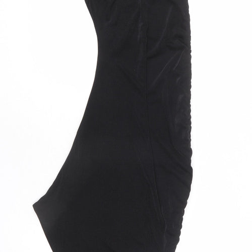 Pink Vanilla Womens Black Polyester Bodycon Size 6 One Shoulder Pullover - Asymmetric, Ruched Side
