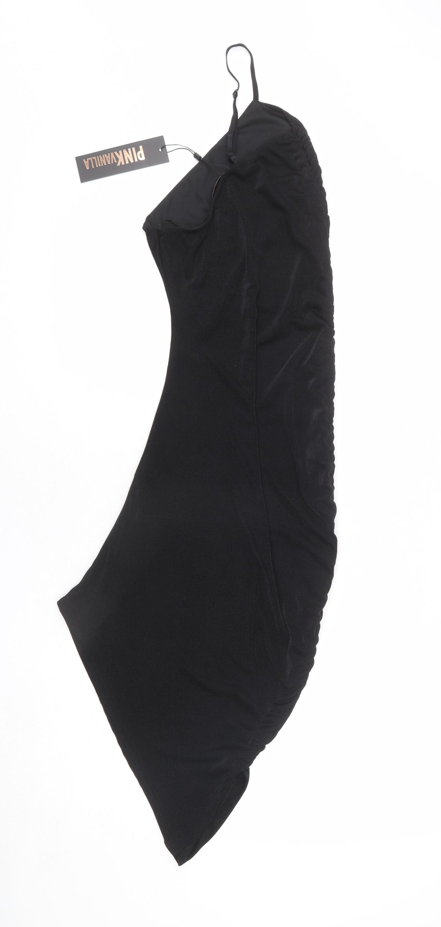 Pink Vanilla Womens Black Polyester Bodycon Size 6 One Shoulder Pullover - Asymmetric, Ruched Side
