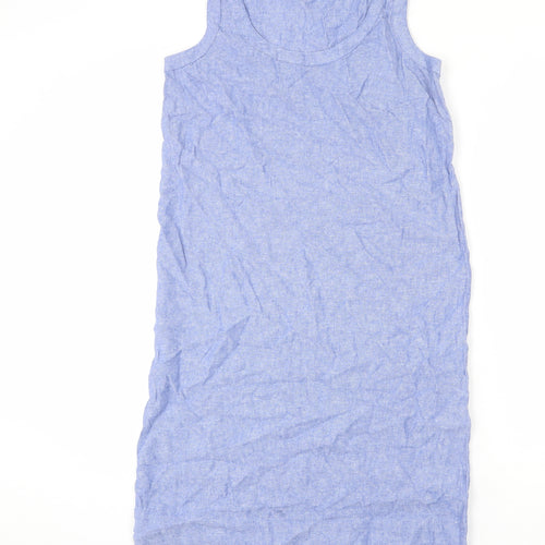 Marks and Spencer Womens Blue Linen Sheath Size 6 Round Neck Pullover
