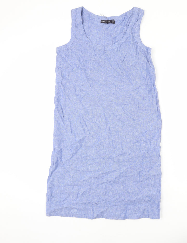 Marks and Spencer Womens Blue Linen Sheath Size 6 Round Neck Pullover