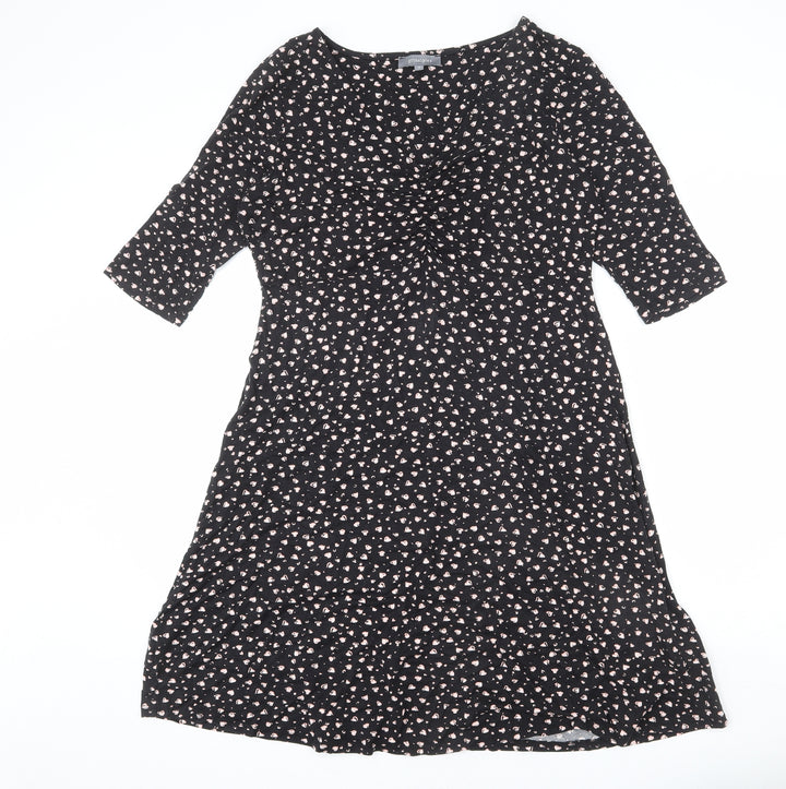 Principles Womens Black Geometric Viscose A-Line Size 14 V-Neck Pullover - Heart Print