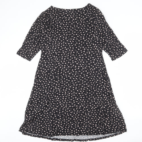 Principles Womens Black Geometric Viscose A-Line Size 14 V-Neck Pullover - Heart Print