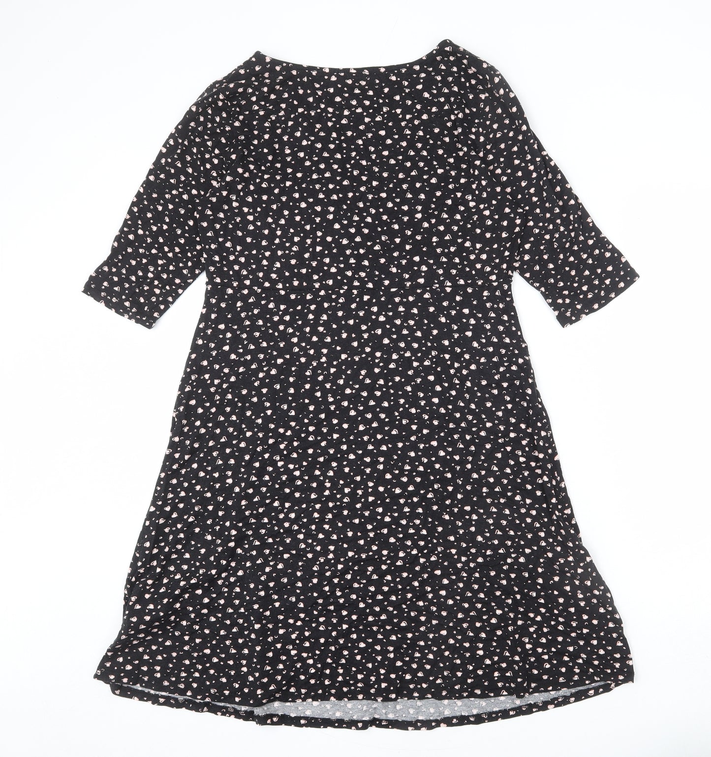 Principles Womens Black Geometric Viscose A-Line Size 14 V-Neck Pullover - Heart Print