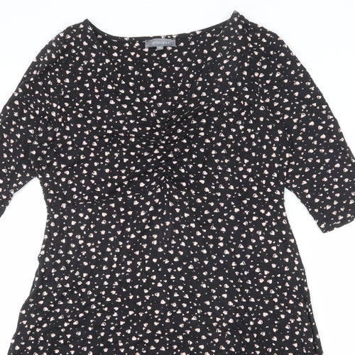 Principles Womens Black Geometric Viscose A-Line Size 14 V-Neck Pullover - Heart Print