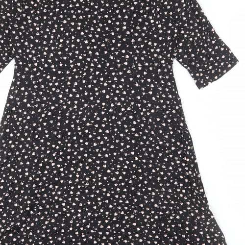 Principles Womens Black Geometric Viscose A-Line Size 14 V-Neck Pullover - Heart Print