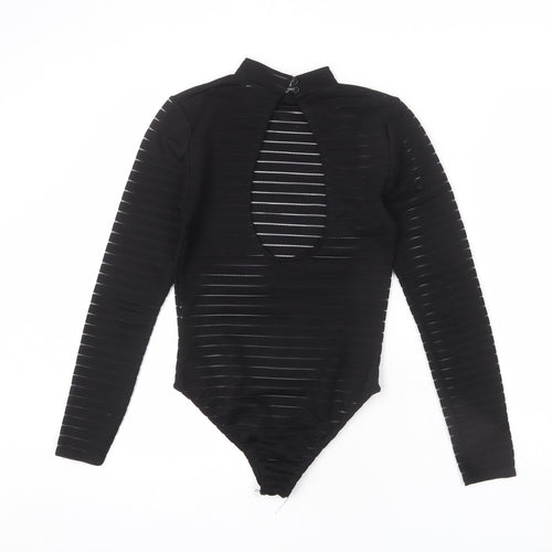 I SAW IT FIRST Womens Black Striped Polyester Bodysuit One-Piece Size 6 Snap - Cut Out Back Detail