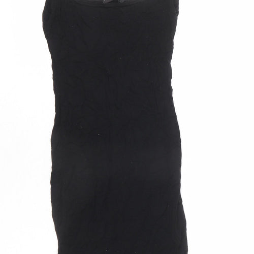 PRETTYLITTLETHING Womens Black Viscose Bodycon Size 4 Scoop Neck Pullover - Mini