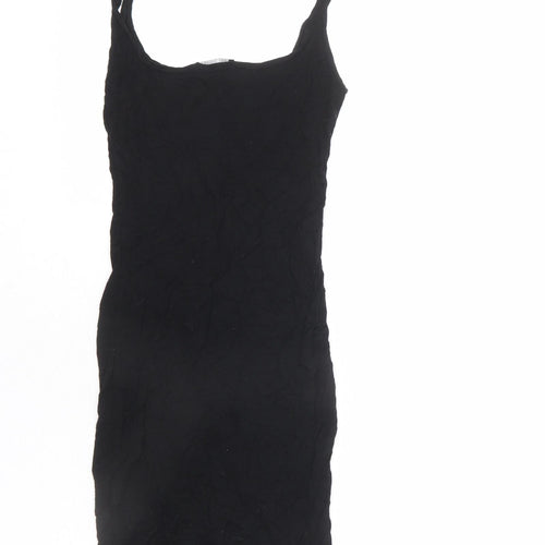 PRETTYLITTLETHING Womens Black Viscose Bodycon Size 4 Scoop Neck Pullover - Mini