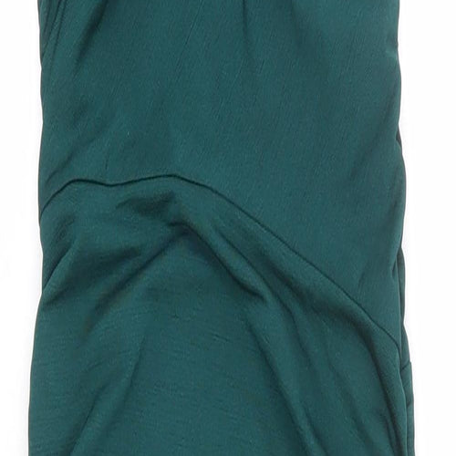PRETTYLITTLETHING Womens Green Polyester Bodycon Size 4 One Shoulder Pullover - Ruched
