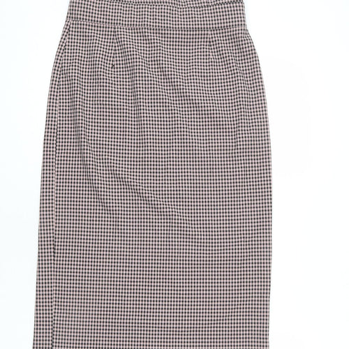 Zara Womens Pink Check Polyester Straight & Pencil Skirt Size L Zip - Slit
