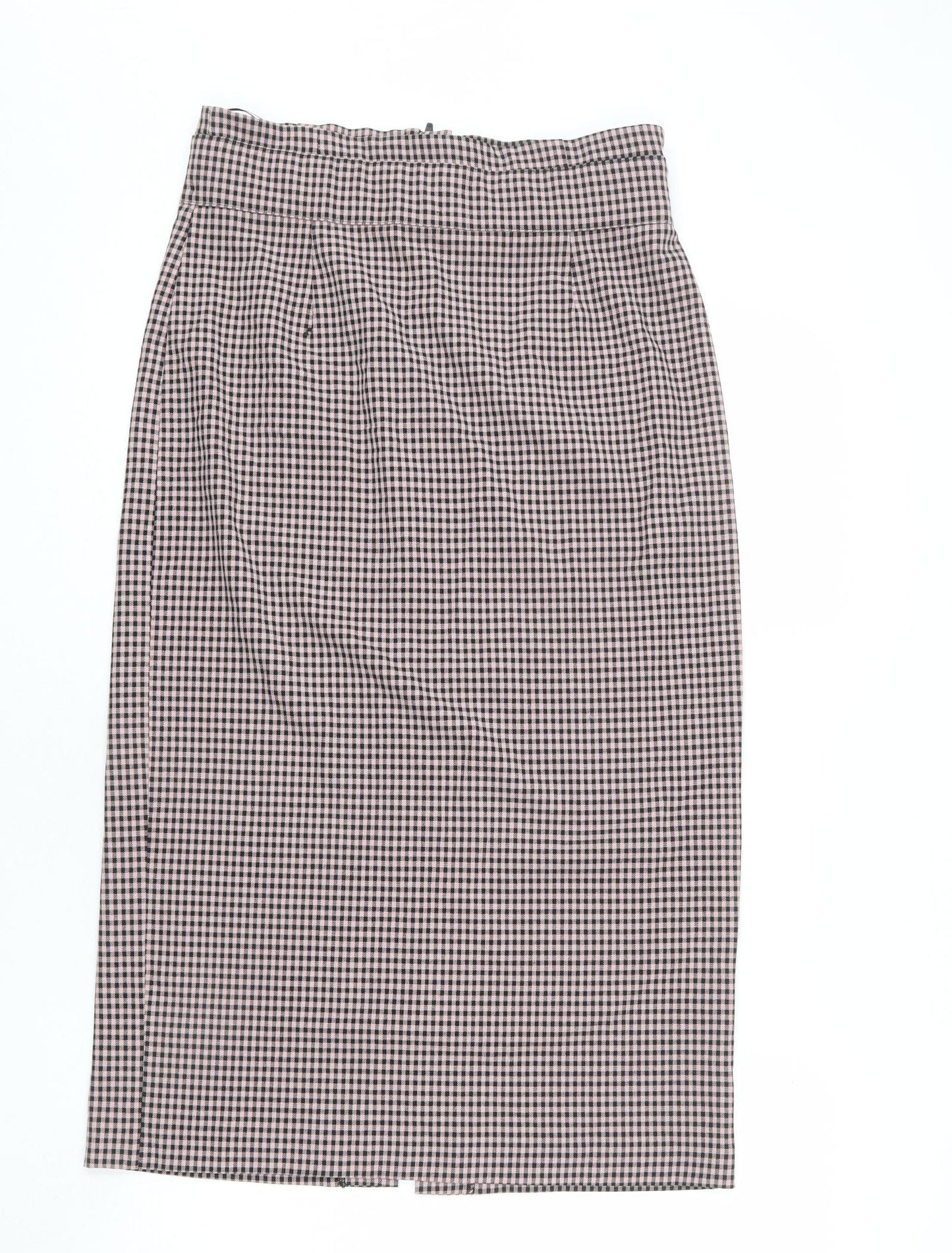 Zara Womens Pink Check Polyester Straight & Pencil Skirt Size L Zip - Slit