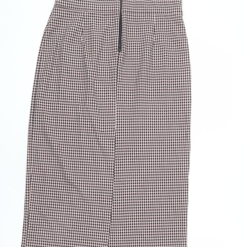 Zara Womens Pink Check Polyester Straight & Pencil Skirt Size L Zip - Slit