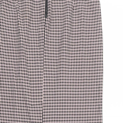 Zara Womens Pink Check Polyester Straight & Pencil Skirt Size L Zip - Slit