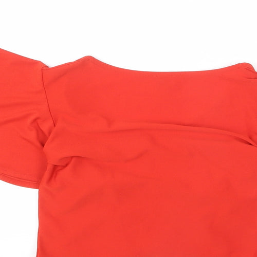 River Island Womens Red Polyester Cropped T-Shirt Size 10 V-Neck - Ruched Front, Tie Detail
