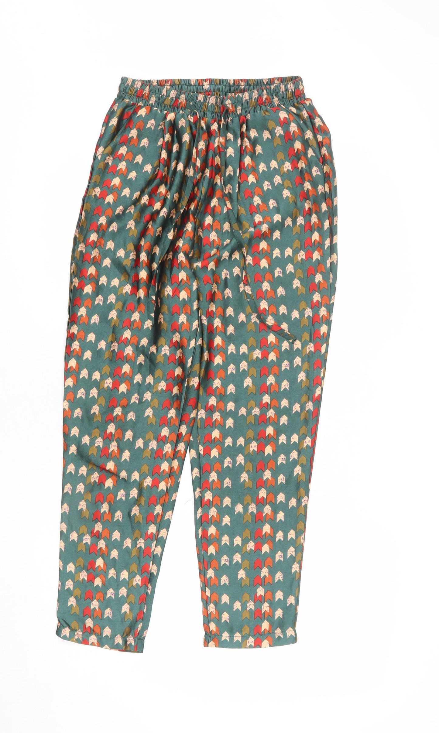PRETTYLITTLETHING Womens Multicoloured Geometric Polyester Trousers Size 8 L24 in Regular Drawstring