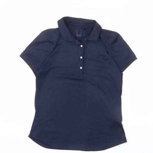 DECATHLON Womens Blue Polyester Basic Polo Size S Collared Button