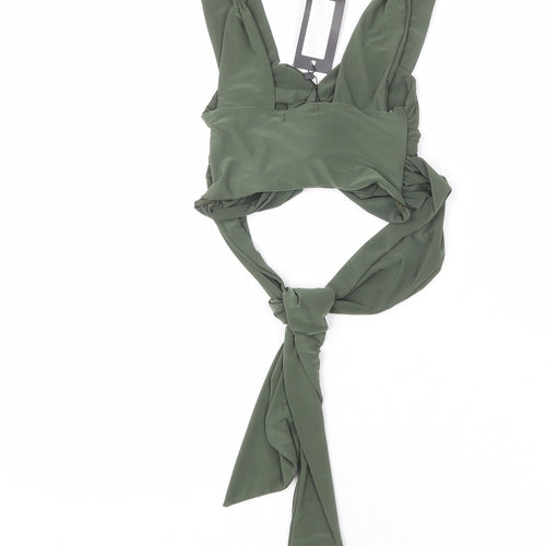 I SAW IT FIRST Womens Green Polyester Cropped T-Shirt Size 6 V-Neck - Tie Detail