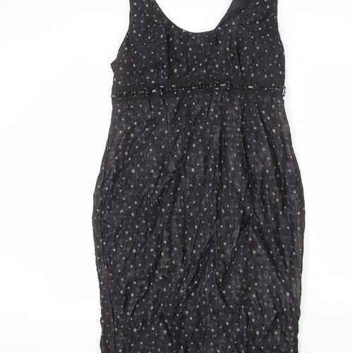 Phase Eight Womens Black Geometric Polyester A-Line Size 14 Scoop Neck Zip - Slit, Rhinestones