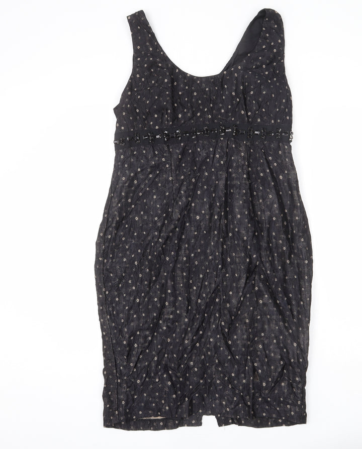 Phase Eight Womens Black Geometric Polyester A-Line Size 14 Scoop Neck Zip - Slit, Rhinestones