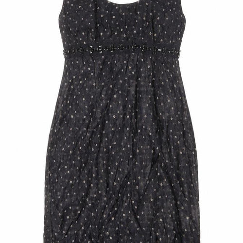 Phase Eight Womens Black Geometric Polyester A-Line Size 14 Scoop Neck Zip - Slit, Rhinestones