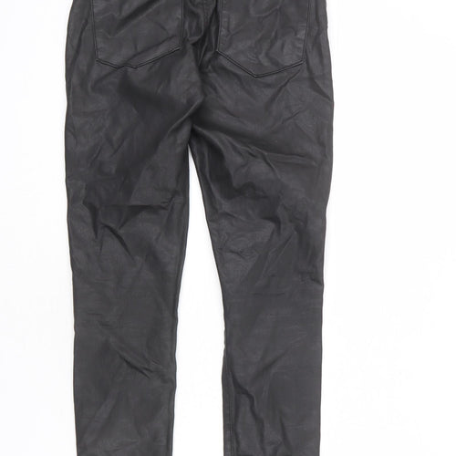 Topshop Womens Black Cotton Trousers Size 28 L30 in Regular Zip - Leather Look