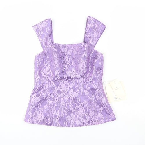 LAN TING Womens Purple Polyester Basic Tank Size 10 Square Neck - Lace Overlay, Bridal Wear