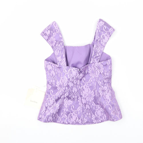 LAN TING Womens Purple Polyester Basic Tank Size 10 Square Neck - Lace Overlay, Bridal Wear