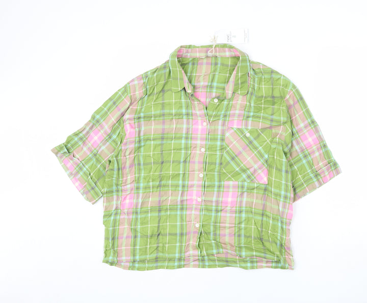 NEXT Womens Multicoloured Plaid Viscose Basic Button-Up Size 14 Collared